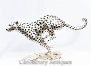 Silver Bronze Running الفهد تمثال القط آرت ديكو النمر