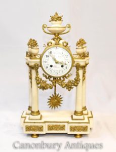 امبراطورية الرخام الفرنسي عباءة ساعة Ormolu تركيبات الكلاسيكية