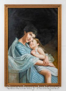 اللوحة الزيتية الفرنسية الأم والطفل الحب صورة