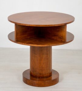 طاولة جانبية آرت ديكو - أسطواني من الجميز الدائري حوالي عام 1930