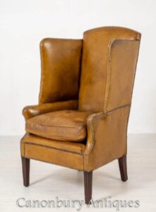 كرسي أنتيك بورترز - جلد جورجيان حوالي 1800
