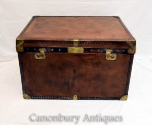 حالة الأمتعة الجلدية خمر-باخرة جذع طاولة القهوة مربع