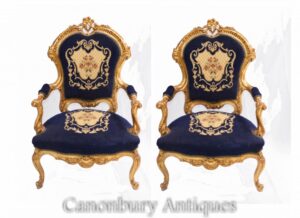 زوج من الكراسي ذات الذراع الإمبراطورية - المنسوجات الفرنسية
